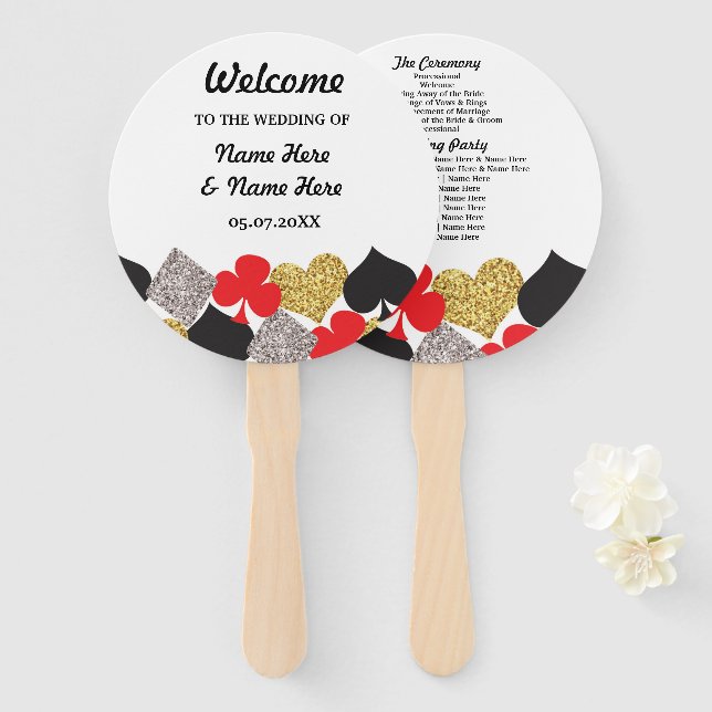 Leque Ventilador do Programa de Casamento Glitter em Las (Frente e Verso)