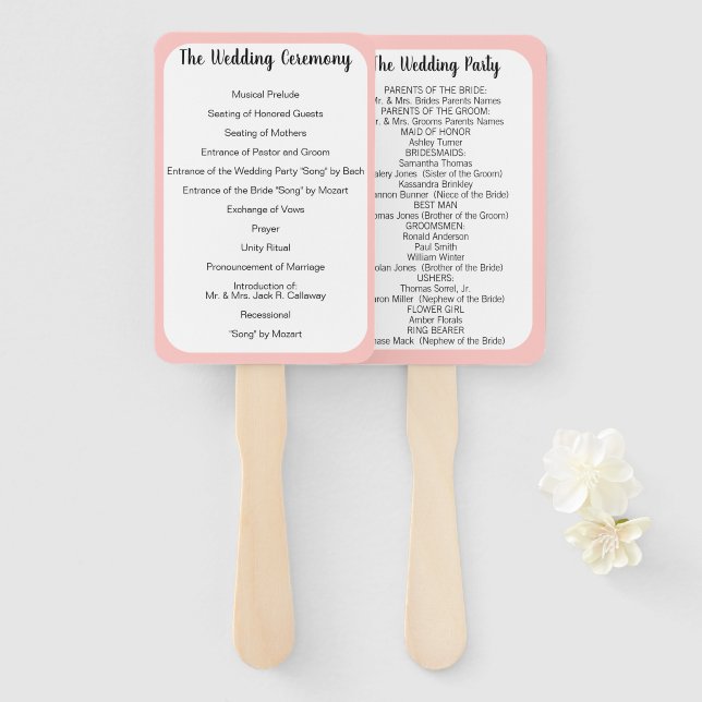 Leque Ventilador do programa de casamento Qualquer cor p (Frente e Verso)