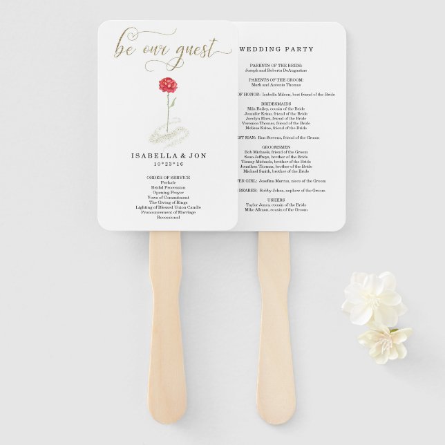 Leque Ventilador do Programa de Cerimônia de Casamento e (Frente e Verso)