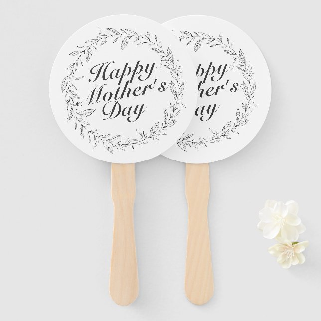 Leque Ventilador Floral Floral Wreath de Dia de as mães  (Frente e Verso)