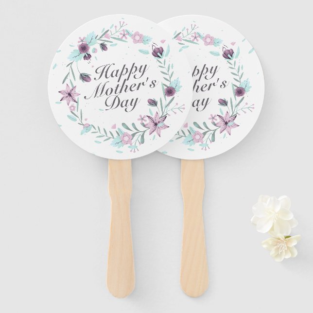 Leque Ventilador Floral Floral Wreath do Dia de as mães  (Frente e Verso)