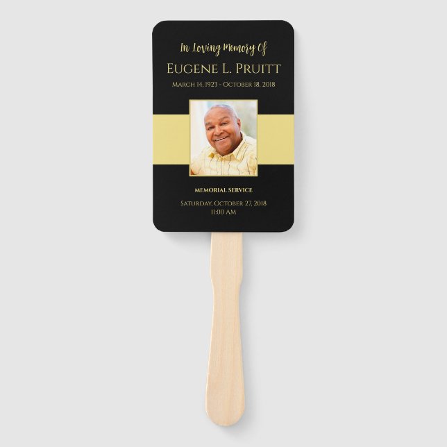 Leque Ventilador Memorial Preto e Dourado (Frente)