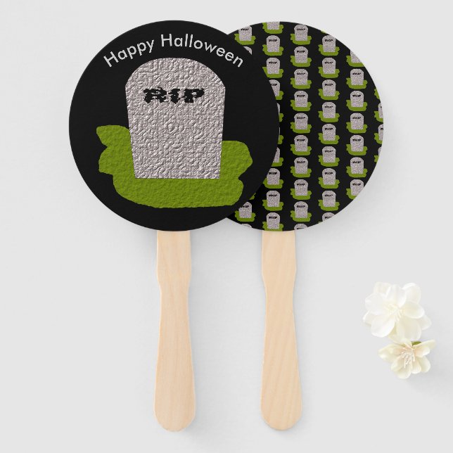 Leque Ventilador Personalizado da Mão RIP Tombstone (Frente e Verso)