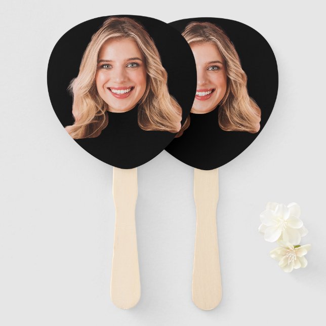 Leque Ventilador preto com face personalizada | Festa de (Frente e Verso)