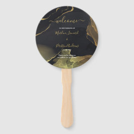 Leque Ventilador preto e Dourado da Mão Marble