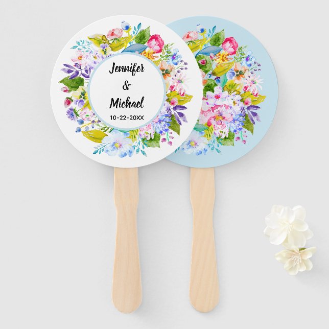 Leque Ventiladores convidados do casamento romântico com (Frente e Verso)