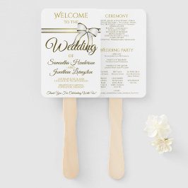 Leque Ventiladores de Casamento de Fita Branca e Dourada