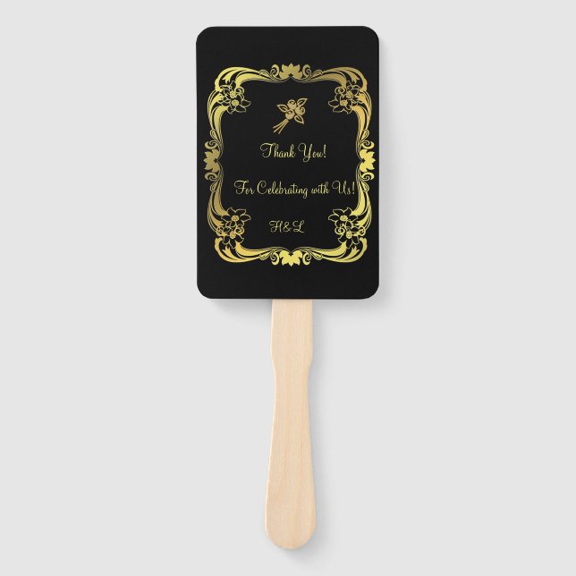 Leque Ventiladores de mão Douradas e pretas (Frente)