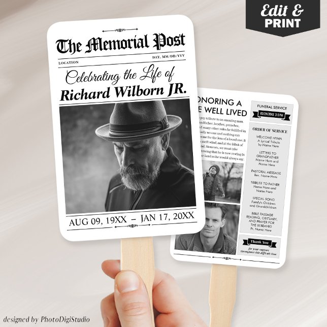 Leque Ventiladores de Mão Memorial, Ventiladores do Prog (Memorial Hand Fans, Newspaper Funeral Program Fans)