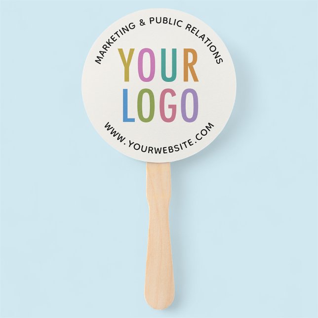 Leque Ventiladores de papel personalizados Ecru em um pe (MISOOK Ecru Round Fan on a Stick with Logo)