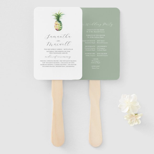 Leque Ventiladores do Programa Casamento Abacaxi Aquarel (Frente e Verso)