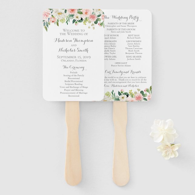 Leque Ventiladores do Programa de Casamento com Flor Ros (Frente e Verso)