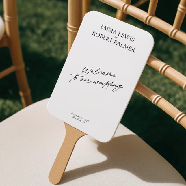 Leque Ventiladores do Programa de Casamento Preto e Bran (Modern Black & White Wedding Program Fans)