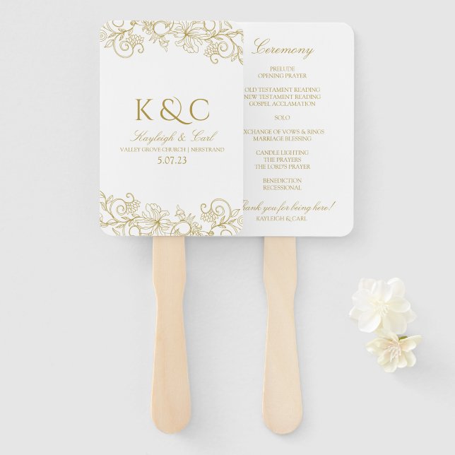 Leque Ventiladores do Programa Elegante de Casamento de  (Frente e Verso)