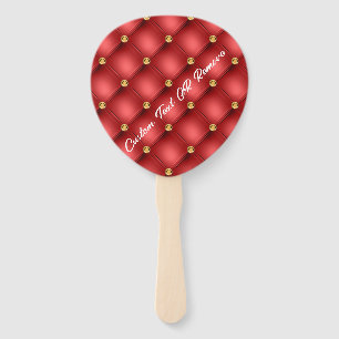 Leque Ventiladores Dourados de Mão Vermelho com Texto Pe