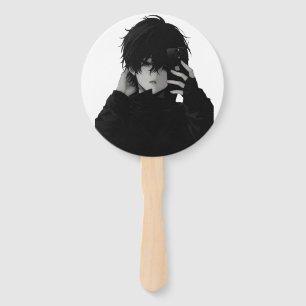 Leque Vento de Mão de Garoto Anime Emo de Meia-Noite - E