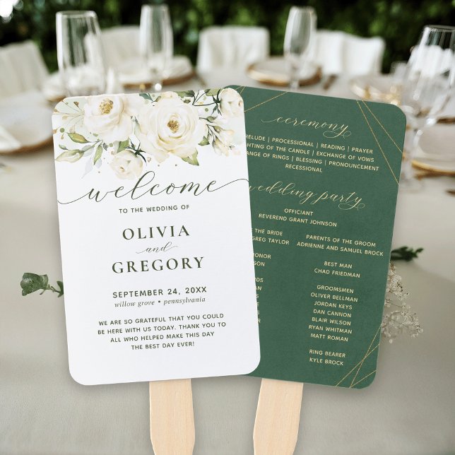 Leque Verde Elegante White Watercolor Floral (Criador carregado)