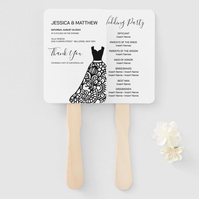 Leque Vestido de Casamento de Locais Negros (Frente e Verso)