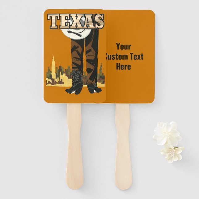 Leque Viagens vintage Texas de texto personalizado (Frente e Verso)