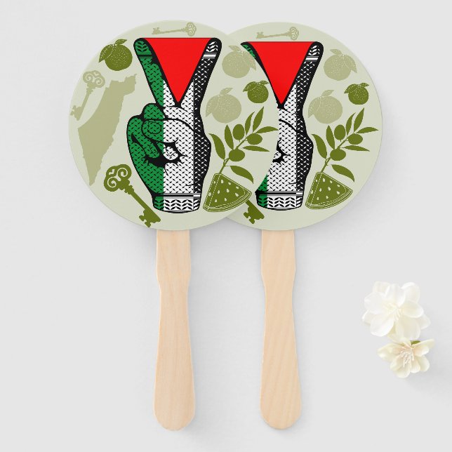 Leque Victory Sign Hand Resistance Red Triangle Symbol (Frente e Verso)