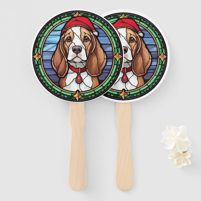 Leque Vidro Pintado de Natal Beagle (Frente e Verso)