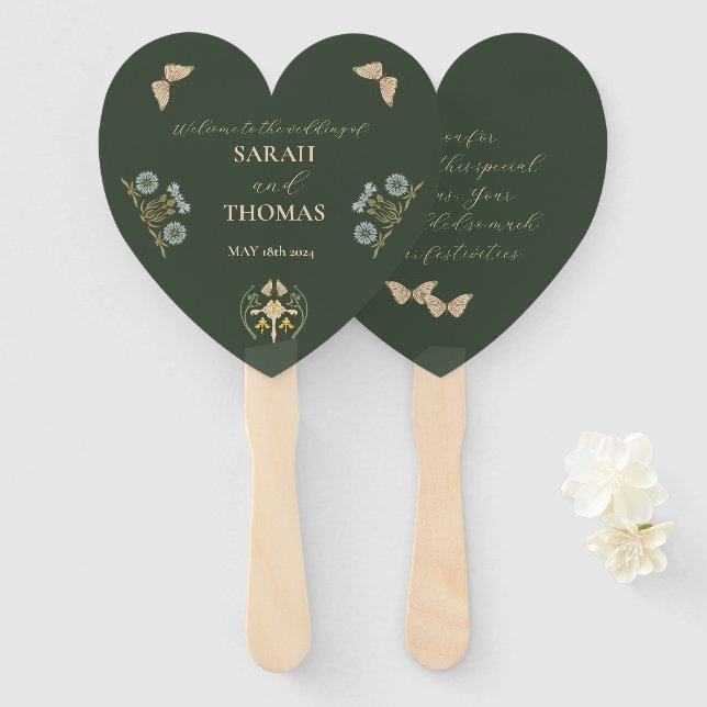 Leque Vintage Art Nouveau Floral Wedding (Frente e Verso)