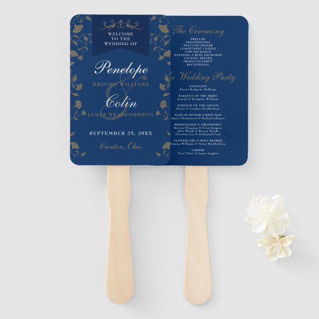 Leque Vintage Blue Chic Book - Programa Casamento (Frente e Verso)