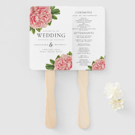 Leque Vintage Botanical Pink Peonies Weding Program