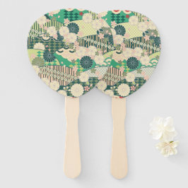 Leque Vintage Green Pink Japonês Kimono Floral Fllower