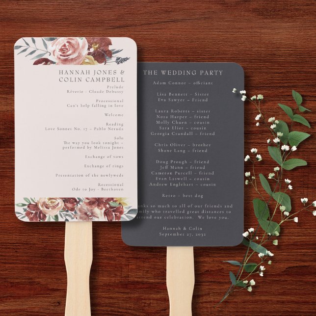 Leque Vintage Marsala Blush Pewter Floral (Criador carregado)