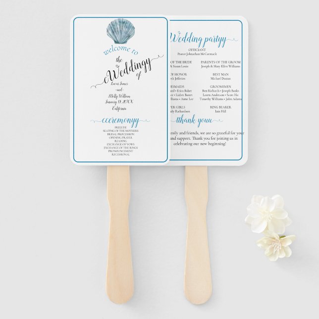 Leque Vintage Teal Blue Solteiro Seashell Casamento (Frente e Verso)