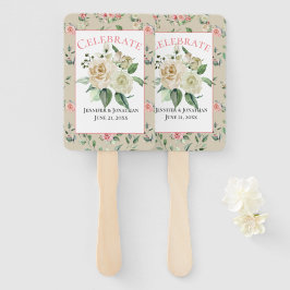 Leque Vintage Victorian com Casamento de Rosas Brancas