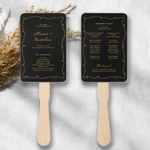 Leque Vintage Whimsical Black & Dourado Weding Program