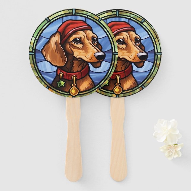 Leque Vitraux de Natal de Dachshund (Frente e Verso)