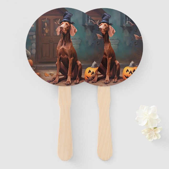 Leque Vizsla Pumpkins Halloween Scary (Frente e Verso)