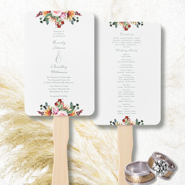 Leque Watercolor Autumn Sunflower Floral Wedding (Criador carregado)