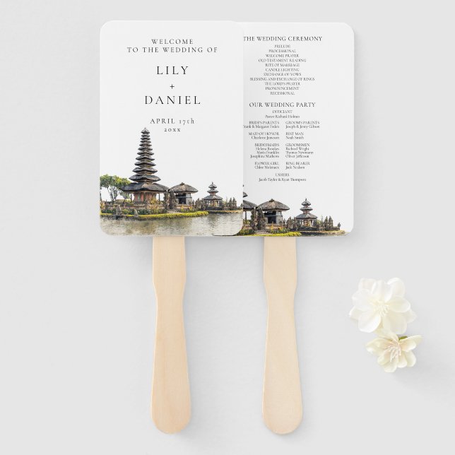 Leque Watercolor Bali Destination Wedding Program (Frente e Verso)