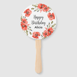 Leque Watercolor Red Poppy Greenery 50º Aniversário