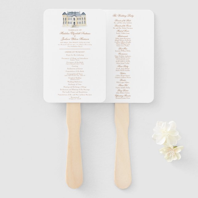 Leque Watercolor Watercolor English Manor Estate Wedding (Frente e Verso)