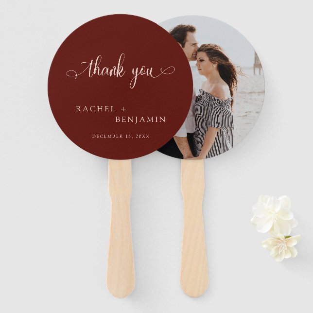 Leque Wedding Thank You Photo Terracotta Script Rustic (Frente e Verso)