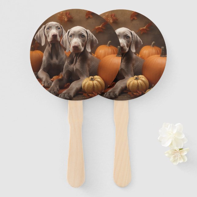 Leque Weimaraner Puppy Autumn Delight Pumpkin (Frente e Verso)