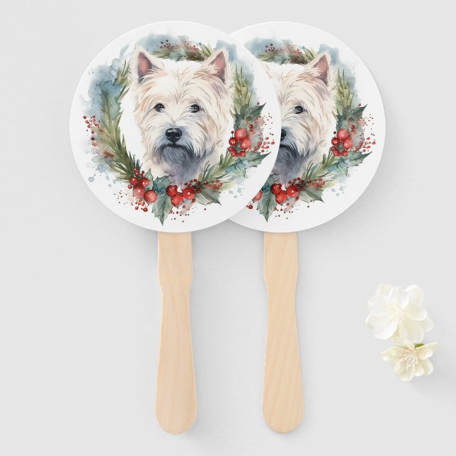 Leque West Highland White Terrier Wreath de Natal (Frente e Verso)