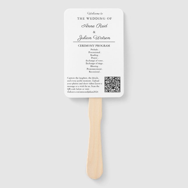 Leque White Modern Wedding Ceremony Program Hand fans (Frente)