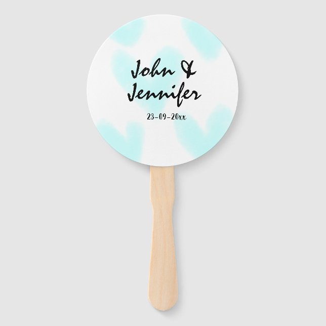 Leque white simple minimal text style wedding blue heart (Frente)