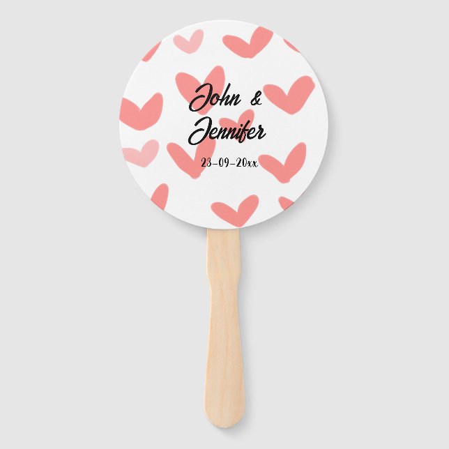 Leque white simple minimal text style wedding red heart  (Frente)