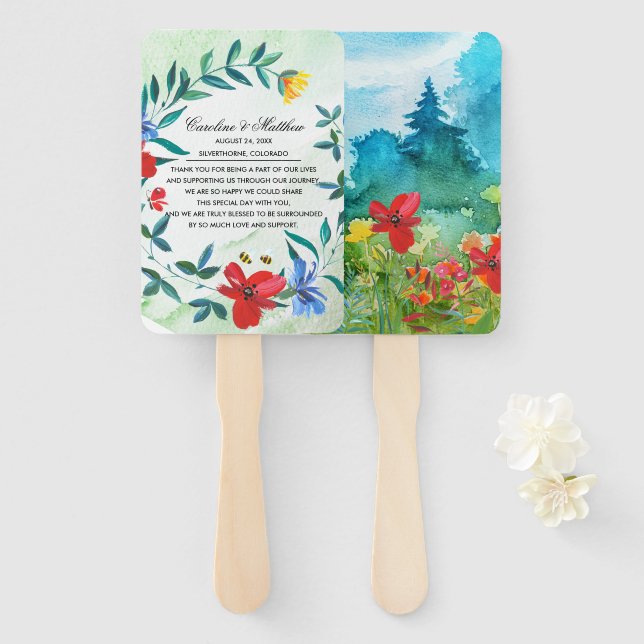Leque Wild Meadow | Casamento de pintura de flores selva (Frente e Verso)