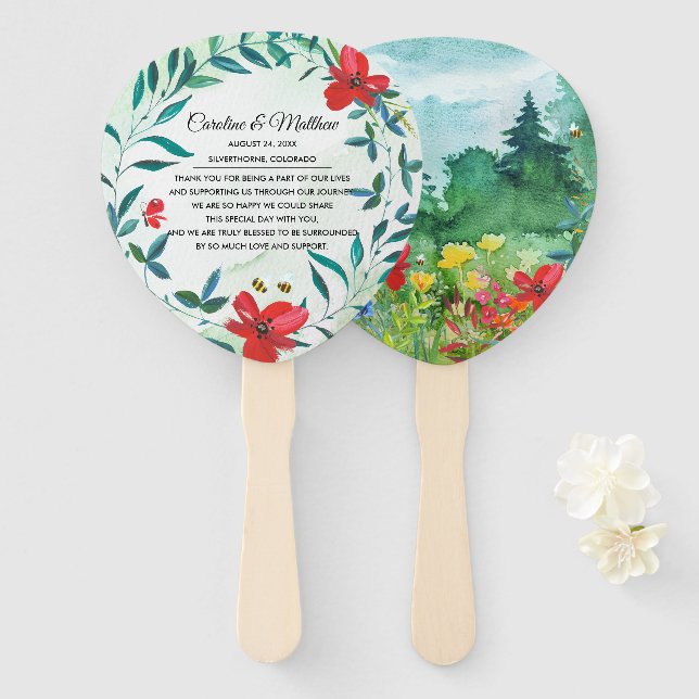 Leque Wild Meadow | Casamento de pintura de flores selva (Frente e Verso)