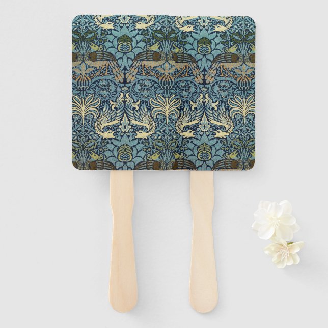 Leque William Morris Peacock and Dragon Woven Design (Frente e Verso)