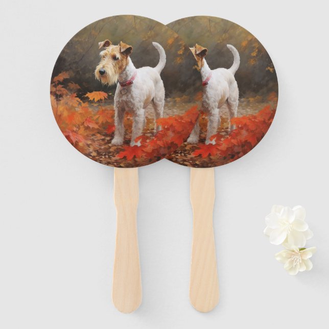 Leque Wirefox Terrier em Folhas Caídas de Outono Inspira (Frente e Verso)