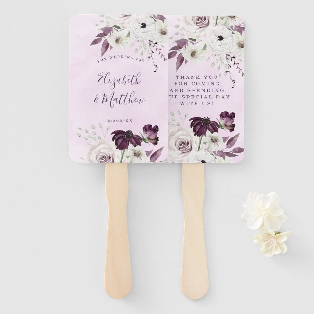 Leque Wisteria Lavanda White Roses Casamento Chic (Frente e Verso)